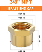 GASHER 3/8"NPT Brass Pipe Cap, NPT Female Thread Socket Pipe End Cap Plugs Fitting 10PCS