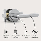 Mega Handles Ronn Privacy Door Handle - 3 Pack Reversible Chrome Door Handles, Heavy Duty Bed & Bath Door Handles with Privacy Door Lock, Fits All Standard Doors - Polished Chrome