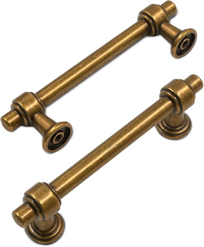 Amerdeco 10 Pack Antique Brass Cabinet Pulls 3.75 Inch(96mm) Hole Center Drawer Pulls Cabinet Hardware Kitchen Cabinet Handles for Bathroom ZH0069