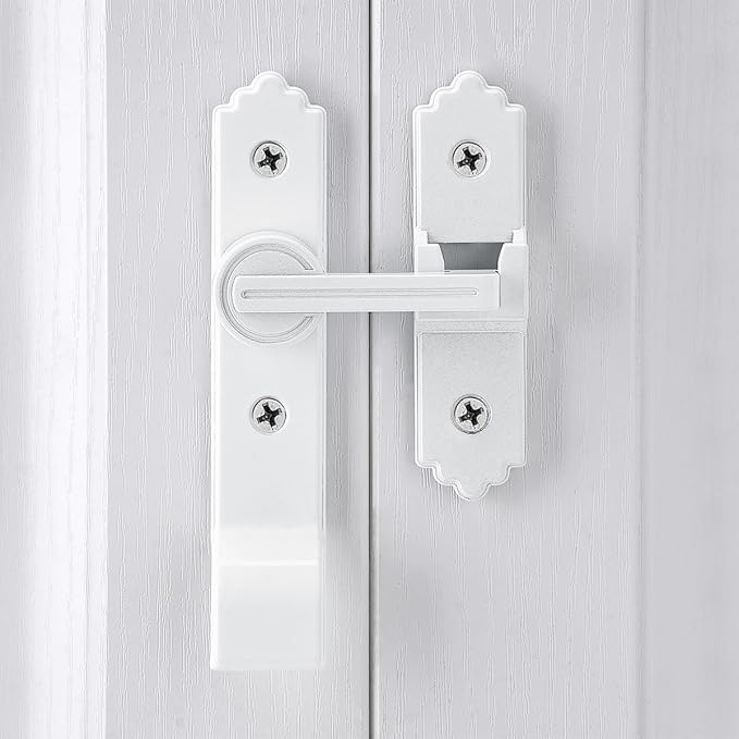 180 Degree White Barn Door Lock, Flip Gate Latch with Handle, Heavy Sliding Door Latches, Door Security Sliding Latch Lock for Cabinets, Bathroom, Garden, Window, Garage