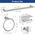 TQKAG 5 Piece Bathroom Towel Bar Holder Sets Brushed Nickel Bathroom Hardware Set Stainless Steel Toilet Paper Holder with Shelf Bathroom Accessories Kit Wall Mounted