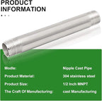 TAISHER 2PCS Stainless Steel Pipe Fittings, 1/2" NPT x 1/2" NPT Male Threaded, 8" Length Nipple Cast Pipe