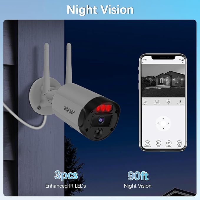 【90 Days Storage】 Outdoor Wireless Security Camera System, Wireless Cameras for Home Security, WiFi Video Surveillance, Home Security Cameras Systems