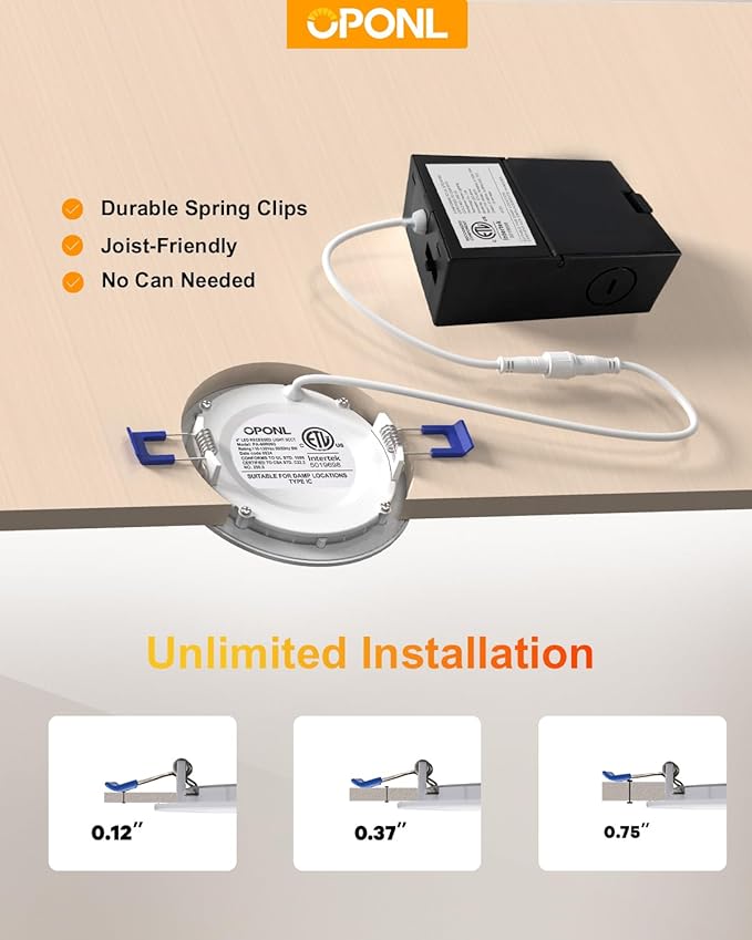 12 Pack LED Recessed Lighting 4 Inch with Junction Box, 5CCT Ultra-Thin Recessed Light, 700LM High Brightness, Dimmable Canless Wafer Downlight, 8W, FCC&ETL