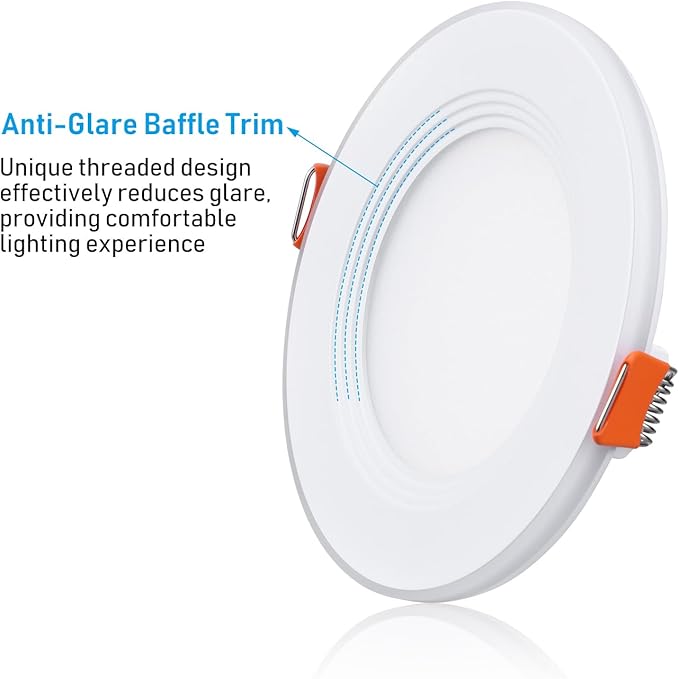 TORCHSTAR 12-Pack 4 Inch 5CCT LED Recessed Lighting with Night Light, Anti-Glare Baffle Trim, 2700K3000K3500K4000K5000K, High CRI90, 9W Dimmable Ultra-Thin Canless Wafer Downlight, ETL