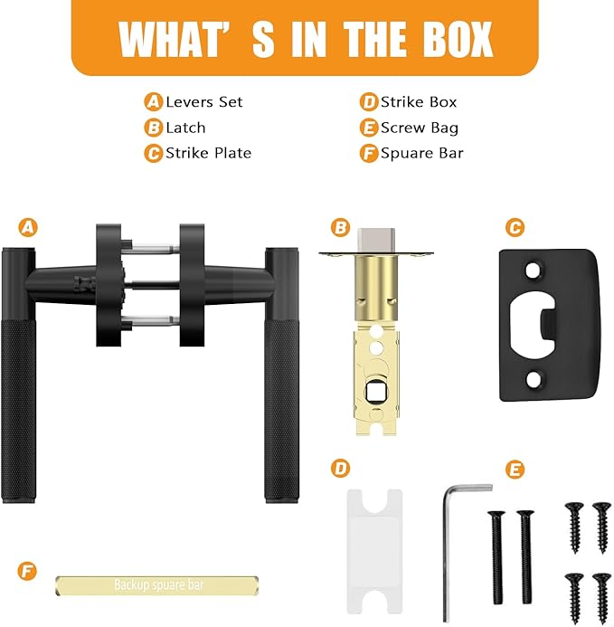 Amerdeco 8 Pack Matte Black Door Handles Interior, Knurled Privacy Door Handles with Lock,Heavy Duty Black Door Lever for Bedroom or Bathroom,Reversible Keyless for Left Right Handed Doors