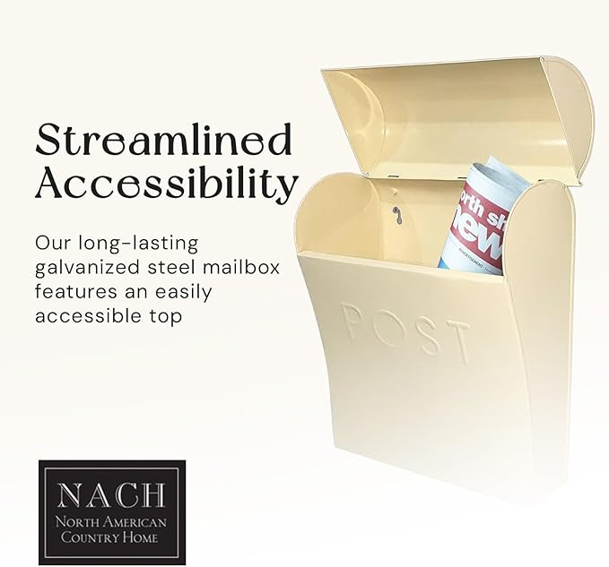 NACH Wall Mount Mailboxes for Outside, 11x4.5x12.5 in Cream White Mail Boxes for House Outside, Waterproof Mailbox - Vicki-Style Mail Box