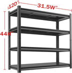 Metal Garage Storage Shelves Heavy Duty Shelving Unit 4 Tier Steel Adjustable Organizing Shelves 2500 LBS Capacity Industrial Shelving Ideal for Garage Tote Pantry Basement Outdoor, 44”Hx31.5”Wx12”D