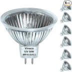 Vinaco MR16 Halogen Bulb 50W 12V, 6p Pack MR16 Bulb Dimmable, Long Lasting MR 16 GU5.3 50W Bulb, 2800K Warm White with GU5.3 Base, Halogen 12V 50w for Landscape, Track Lights, and Fiber Optics