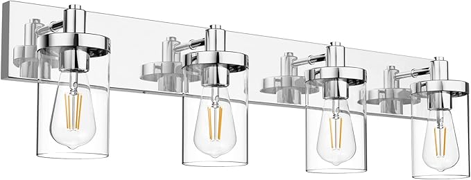 Aipsun Bathroom Vanity Light Farmhouse 4 Light Chrome Vanity Lighting Fixtures with Clear Glass Shade(Exclude Bulb)
