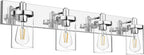 Aipsun Bathroom Vanity Light Farmhouse 4 Light Chrome Vanity Lighting Fixtures with Clear Glass Shade(Exclude Bulb)