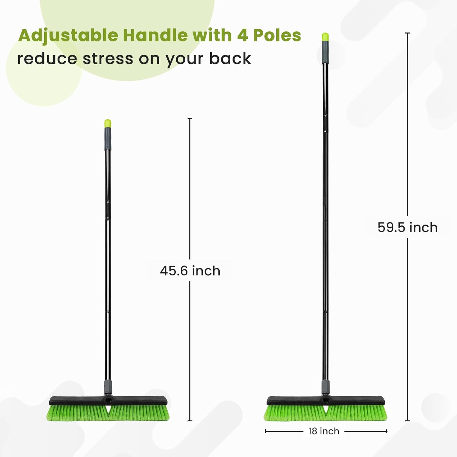 18” Indoor Shop and Garage Push Boom with Soft Bristles, Heavy Duty Brush Broom with 59” Long Handle for Commercial & Residental Floor Cleaning Sweeping