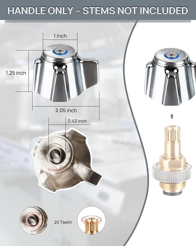Commercial Faucet Handle Replacement Kit Outdoor Faucet Handles 0.43 Round Stem Hole Faucet Handle Sillcock Valve Stems for Industrial, Restaurant, Kitchen Faucet (Blue)