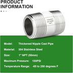 TAISHER 2PCS Stainless Steel Pipe Fittings, 1" NPT Male x 1" NPT Male Threaded, 2" Length Thickened Nipple Cast Pipe