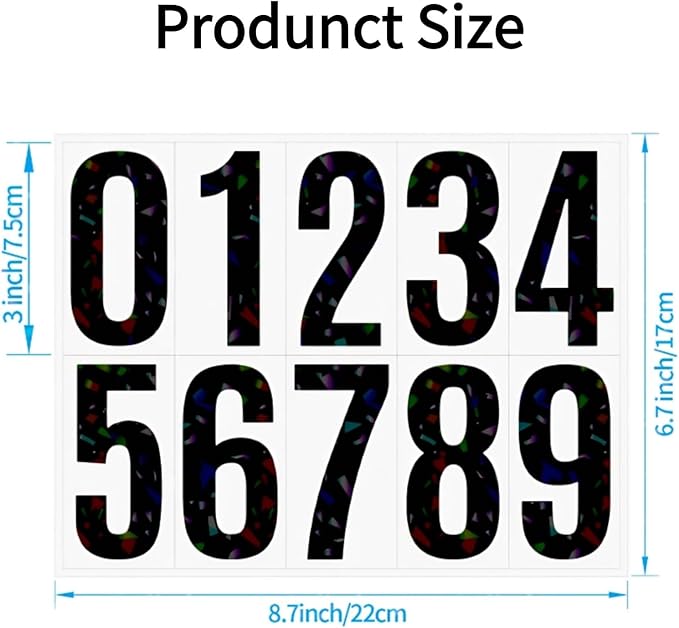 10 Sheets Reflective Vinyl Mailbox Number Stickers,Self-Adhesive Address Labels for Cars, House Doors, Windows & Metal Mailboxes (Black, 4 inch)