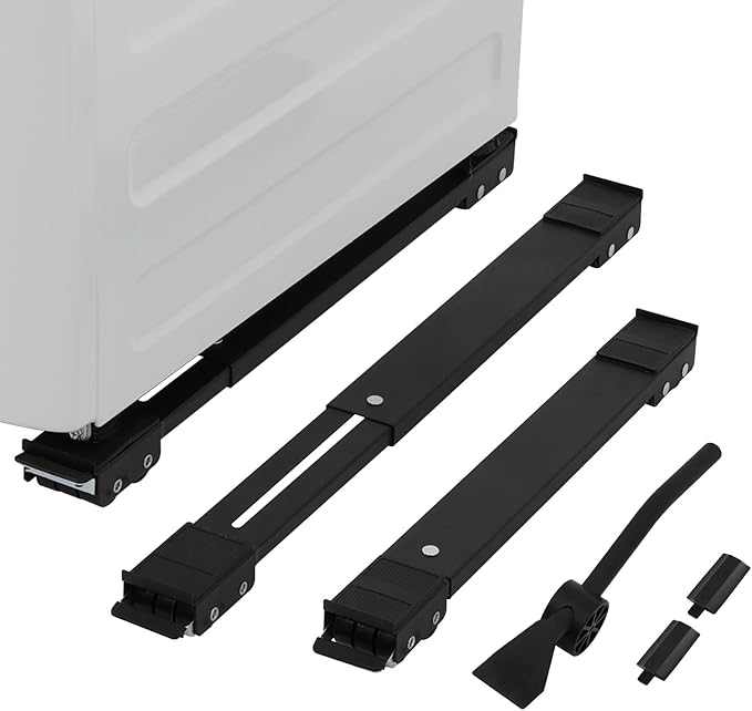 LUCKUP Heavy Duty Appliance Rollers W/Crowbar, Extendable Washing Machine Stand Furniture Rollers Mobile Fridge Base Furniture Sliders for Refrigerators Washer and Dryer Support 660 lbs, Silver
