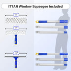 ITTAR Window Squeegee with 2 Sets Stainless Steel Pole, Squeegee Cleaning Tools with Microfiber Pads, 60"-72" Telescopic Window Washing Kit, Professional Squeegee Cleaner for Home Car Outside Glass