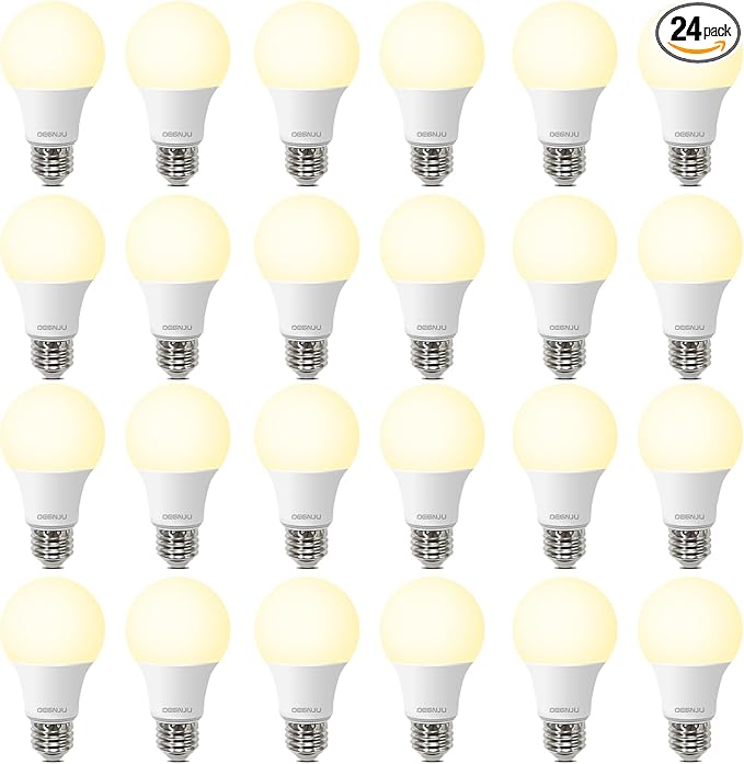 24 Pack A19 LED Light Bulbs 60W Equivalent, Soft White 2700K, 800 Lumens, E26 Base, Non-Dimmable, 8W Energy Efficient Warm LED Bulbs for Home Lighting