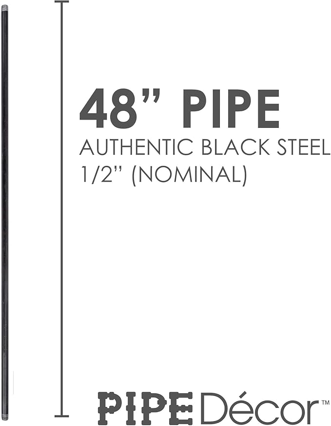 PIPE DÉCOR 1/2” x 48” Malleable Cast Iron Pipe Nipple, Pre Cut Connectors, Industrial Steel Grey Fits Standard Half Inch Black Threaded Pipes Nipples and Fittings, Build Vintage DIY Furniture, 4 Pack