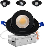 Adetu 4 inch 5CCT Gimbal Black Led Recessed Lights, 360°+90° Adjustable Directional Recessed Lighting, 2700K-5000K Dimmable Retrofit Eyeball Can Lights with Jbox, ETL&Energy Star(Black,1 Pack)