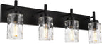 BONLICHT 4 Light Wall Vanity Bathroom Lights with Clear Hammered Glass in Black Finish,Modern Farmhouse Sconces Wall Lighting Fixtures Over Bath Makeup Mirror Industrial Wall lamp for Kitchen Hallway