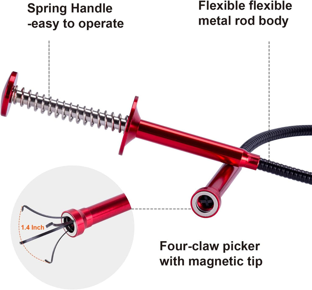 Bendable Flexible Magnetic Pickup Tool, 24'' Four Claw Grabber Tool, Accurate Pick Up In Narrow Space for Engine Bay/Home Sink/Drain/Earring/Keys/Metal Objects (Magnetic orientation)