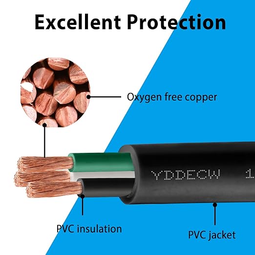 25ft 4/3 4 AWG Portable Power Cable (3 Conductor) - SOOW 600V 4 Gauge Electric Wire for Motor Leads, Portable Lights, Battery Chargers and Machinery - 3 Conductor - 25 Feet Electrical Cord