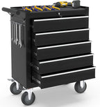 5-Drawer Rolling Tool Chest Toolbox, Rolling Tool Box with Wheels, Tool Chest with Keyed Locking System and Drawer Liners, Tool Box Organizer for Garage, Warehouse, Workshop