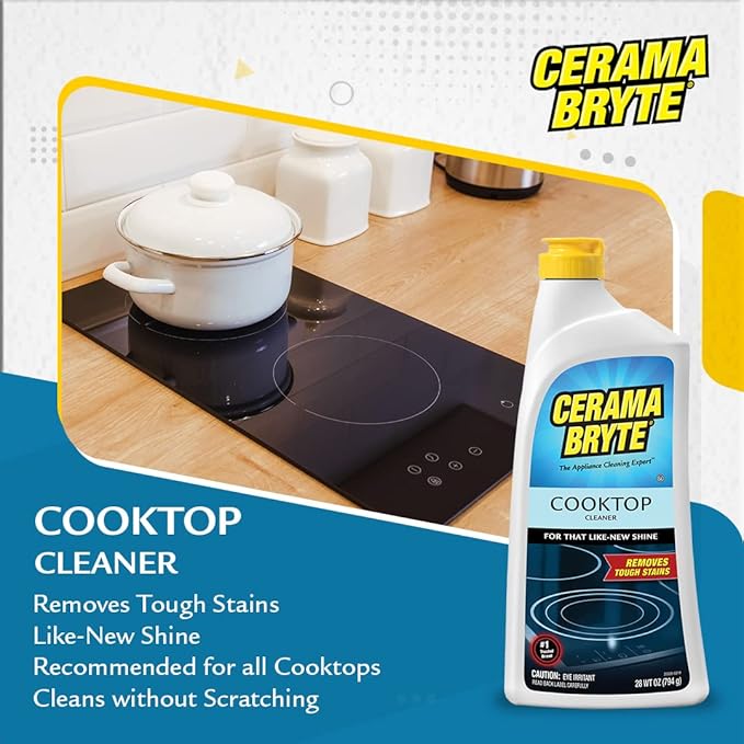 Cerama Bryte Stainless Steel Appliance Cleaner & Removes Tough Stains Cooktop and Stove Top Cleaner for Glass - Ceramic Surfaces, 16 & 18 Ounces, 3-18 Ounces + 1-16 Ounce
