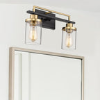 Emliviar 2-Light Gold Bathroom Light Fixtures - Vanity Light in Black and Gold Finish with Clear Glass, YCE238B-2W BK+BG
