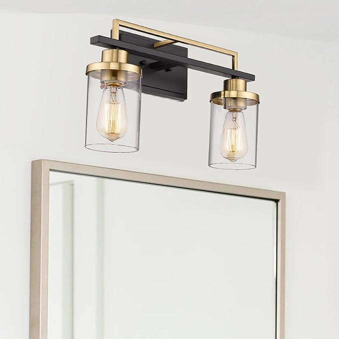 Emliviar 2-Light Gold Bathroom Light Fixtures - Vanity Light in Black and Gold Finish with Clear Glass, YCE238B-2W BK+BG