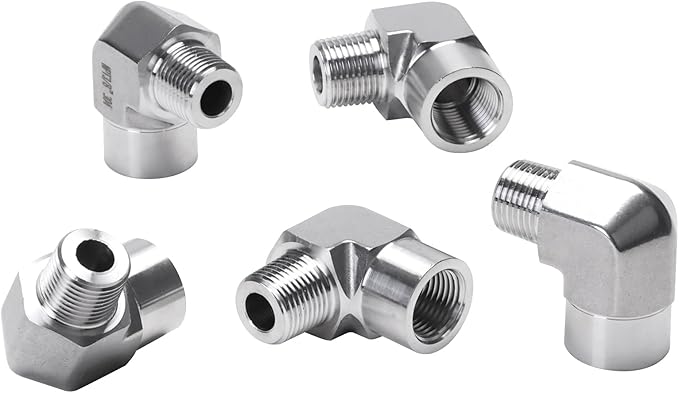 90 Degree Street Elbow - 3/8" NPT Male to 3/8" NPT Female Stainless Steel 304 Heavy Duty Forged Barstock Street Elbow Adapter Pipe Fitting (pack of 5)