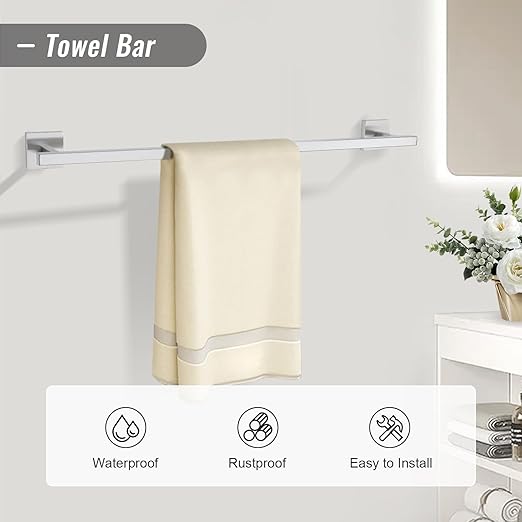 YACVCL Towel Bar Set, 10 Pieces Bathroom Hardware Set Brushed Nickel Bathroom Accessories, SUS304 Stainless Steel Towel Racks Holder Set Wall Mounted 23.6 Inch