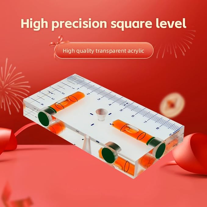Transparent Rectangular high-Precision T-Shaped Level Integrated Small Household Magnetic Water Level (red, 95 * 51 * 13mm)