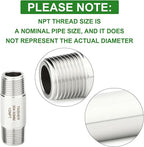 TAISHER 2PCS Stainless Steel Pipe Fittings, 1/2" NPT Male x 1/2" NPT Male Threaded, 2" Length Thickened Nipple Cast Pipe