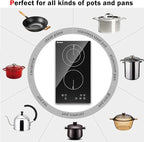 Karinear 2 Burner Electric Cooktop 12 Inch, Drop-in Electric Radiant Cooktop 220v - 240v with Child Safety Lock, Timer, Residual Heat Indicator, 3200W, Hard Wired, No Plug Electric Stove Top