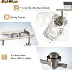 4-Light Track Lighting Fixtures, Rotatable Track Head Bathroom Vanity Light Ceiling Spotlight Brushed Nickel, Seeded Glass Shades