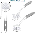 SetSail Dish Brush Set of 3 Piece, Dish Scrub Brush with Long Handle Deep Cleaning Brush with Scraper Tip for Kitchen Dishes Bottle Cup Pot Pan, Grey