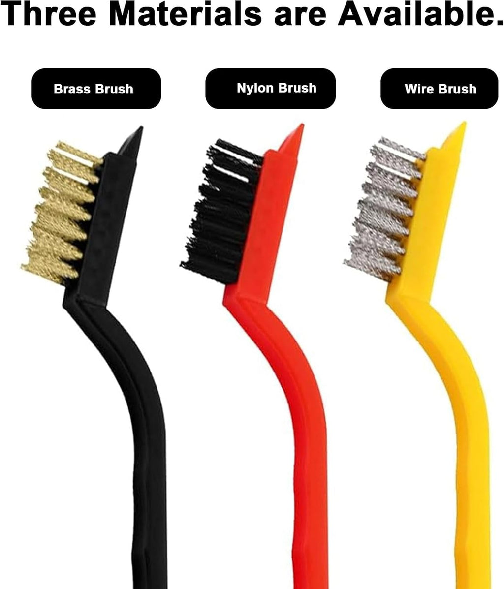Crevice Cleaning Brush, Nylon, Brass, Small Metal Wire Brush with Curved Handle Grip for Rust, Dirt Paint Cleaning, Paint and Stain (Yellow, Red, Black, 7 Pack)