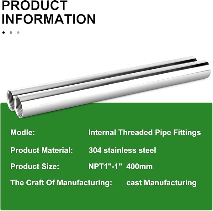 TAISHER 2PCS Stainless Steel Pipe Fittings, 1" NPT Female x 1" NPT Female Threaded, 16" Length Nipple Cast Pipe