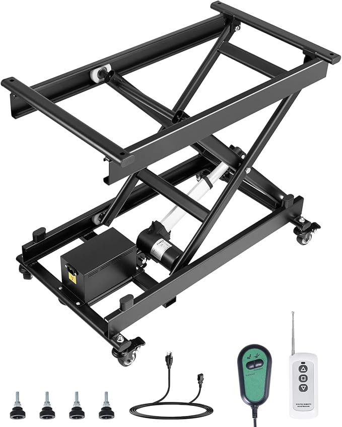 VEVOR Electric Lift Table, 330 lbs Capacity Single Scissor Lift Table, 8-28 in Height Adjustable Lifting Platform, Coffee Table Lift with 4 Wheels, for Material Handling and Transportation, Black