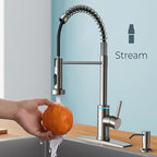 Smart Kitchen Faucet, 3 Modes Pull Down Sprayer, LED Temperature Control, Ceramic Valve, 360-Degree Rotation, 1 or 3 Hole Deck Plate. 10-Year Warranty. (KW-56SN, Brushed Nickel)