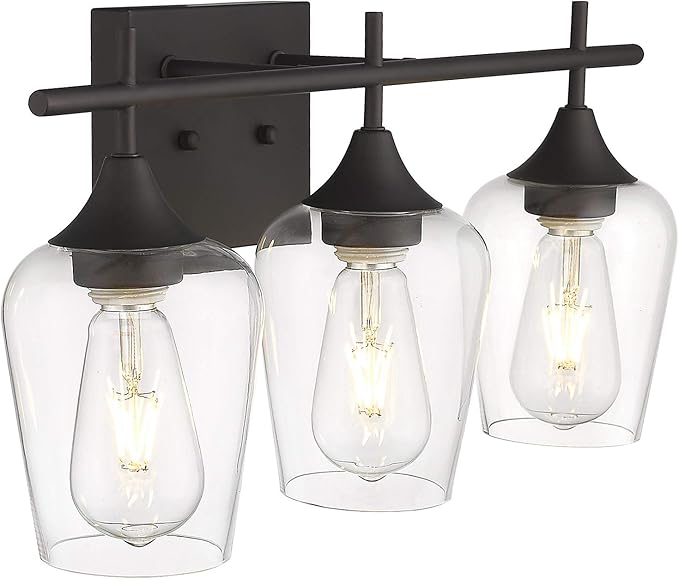 21" Bathroom Lighting Fixtures Over Mirror, 3-Light Oil Rubbed Bronze Vanity Lights Farmhouse Bath Wall Sconce with Clear Glass for Bath, WL9167-3A