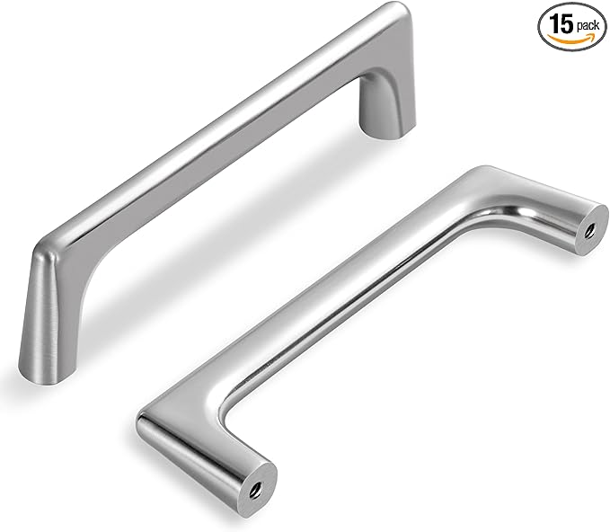 15 Pack 3.75 Inch(96mm) Hole Center Modern Brushed Satin Nickel Cabinet Pull Handle Timeless Vanity Drawer Pull Handle Classic Cabinet Hardware for Kitchen Bathroom, Screws Included, Nickel-B(3.75x15)