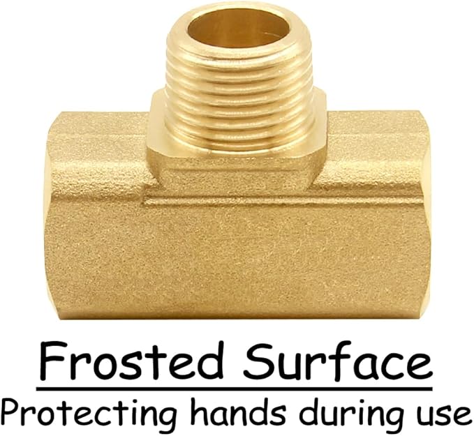 2PCS 3/8 Inch Brass Tee Pipe Fitting 3/8" NPT Female x 3/8" NPT Male x 3/8" NPT Female for Water/Oil/Gas