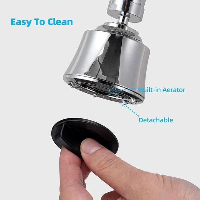 iFealClear Kitchen Sink Faucet Head with Metal Ball Joint, 360° Swivel Faucet Sprayer Head, Big Angle Sink Faucet Aerator Adapter 55/64-27UNS Female Thread, 4 Spray Modes, Extra Brass Adapters, Chrome