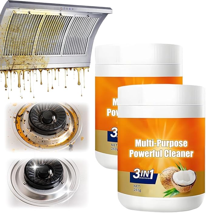 Multi-Purpose Powerful Cleaner for Kitchen, Upgrade Heavy Kitchen Grease Remover, 3 In 1 Coconut Oil Natural Cleanser for Faucets, Tiles, Oven & Stove Top (2)