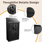 Locking Mailbox with Key for Outdoor 6 x 3.4 x 10.6 Inches Small Wall Mount Mail Box with Lock Security Mail Drop Metal Collection Boxes Hanging Secure Postbox Black