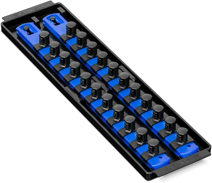 Ernst Manufacturing Socket Boss, Premium 2-Rail 1/2-Inch-Drive Socket Organizer, 13-Inch, Blue (8497) - Made in the USA