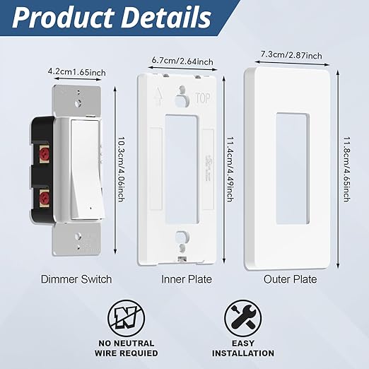 ThunderWay Digital Dimmer Light Switch, Single Pole/3-Way LED Slide Dimmer, for 300W Dimmable LED/CFL Lights and 700W Incandescent/Halogen, Wall Plate Included, 5 Pack, Matte White
